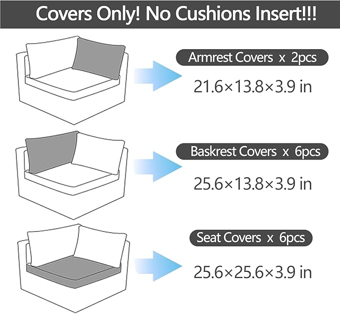 14Pcs Outdoor Cushion Covers Replacement Washable Waterproof UV w/Zipper - Image 5