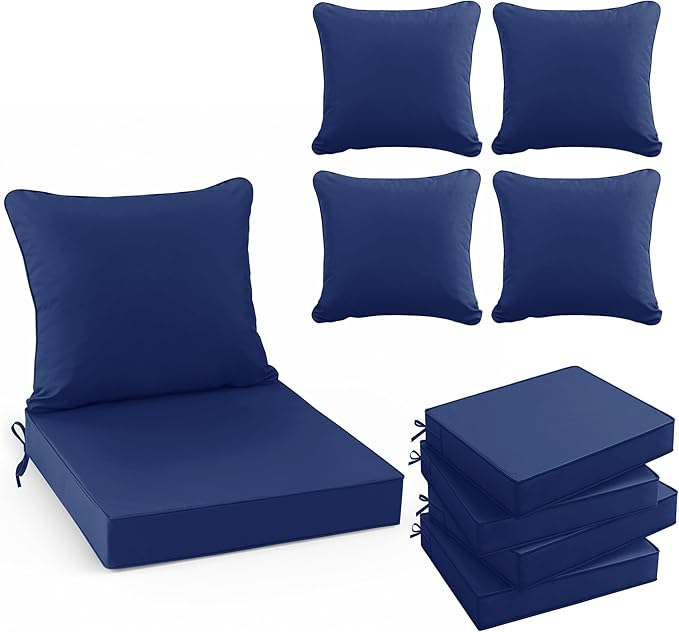 Outdoor Chair Cushions Set of 4, Waterproof Backrest and Deep Seat Cushion Set by SUMMSUN