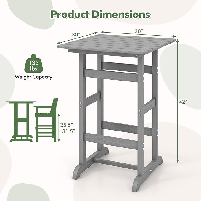 Giantex 42" Height Outdoor Tall Bar Table, HDPE Square Pub Tables - Image 3