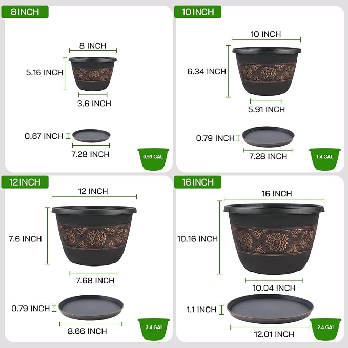 6 Pack 8 inch Plant Pots, Retro Pattern Planters - Image 4