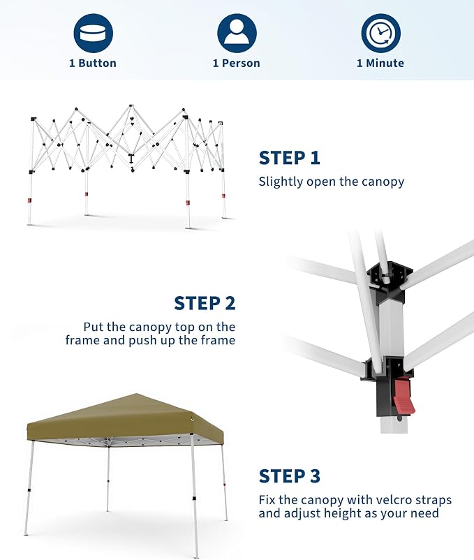 Canopy Tent, GarveeLife 10X10 FT Pop Up Canopy Outdoor Instant Tent Slant Legs - Image 4