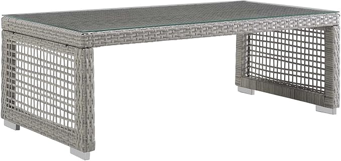 Modway Aura Wicker Rattan Outdoor Patio Tempered Glass Coffee Table in Gray by Modway