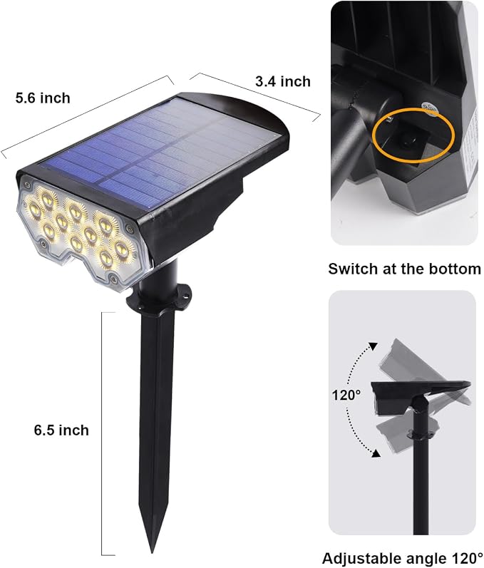 6 Pack Solar Powered Outdoor Spot Lights Outside Waterproof 20 LEDs Landscape - Image 9