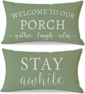 PANDICORN Welcome to Our Porch Stay Awhile Outdoor Lumbar Decorative Throw by PANDICORN