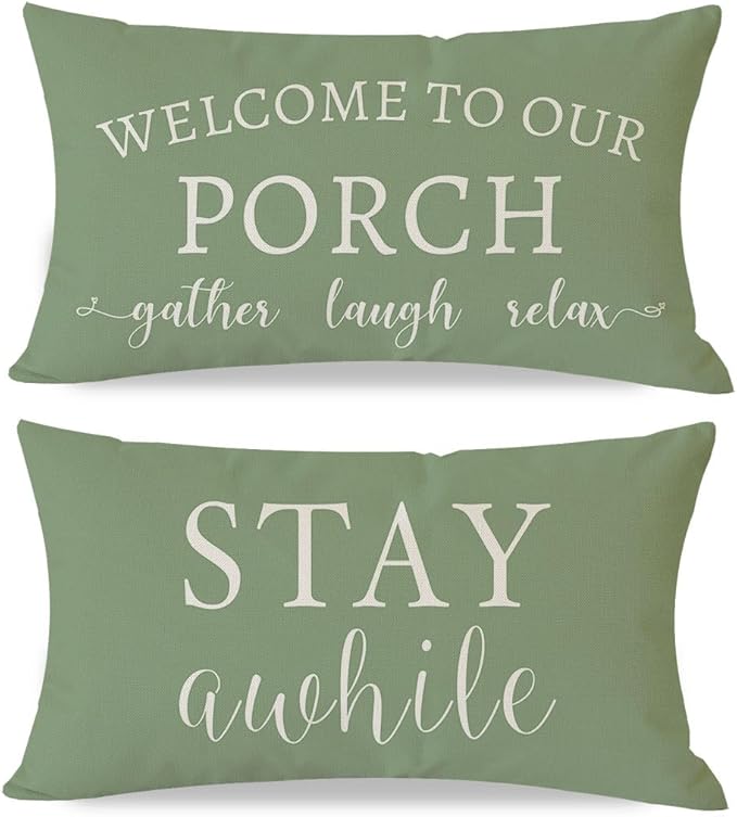 PANDICORN Welcome to Our Porch Stay Awhile Outdoor Lumbar Decorative Throw by PANDICORN