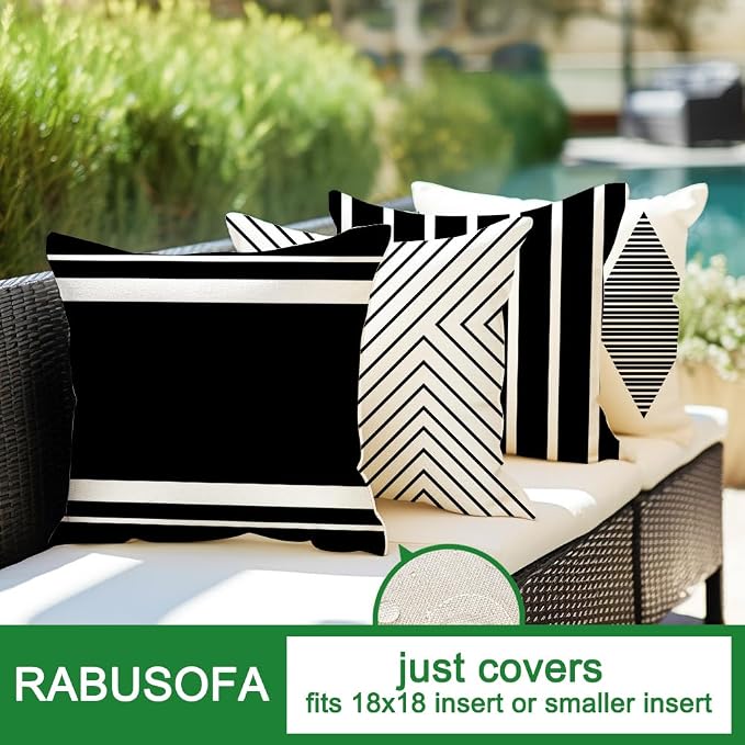 RABUSOFA Outdoor Pillows Waterproof, 18x18 inch Black and White Throw Pillows - Image 4