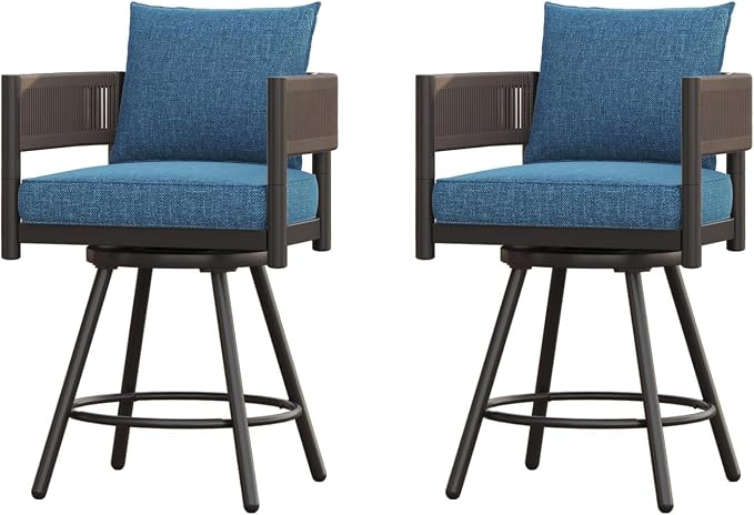 Grand patio Outdoor Swivel Bar Stools Set of 2, Curved Woven Wicker Backrest - Image 6