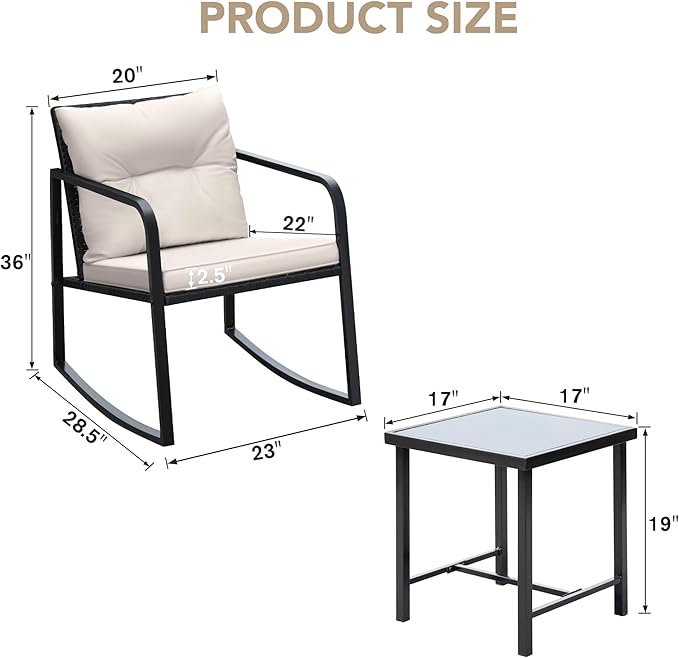 Devoko 3 Piece Rocking Bistro Set Wicker Patio Outdoor Furniture Porch Chairs - Image 6