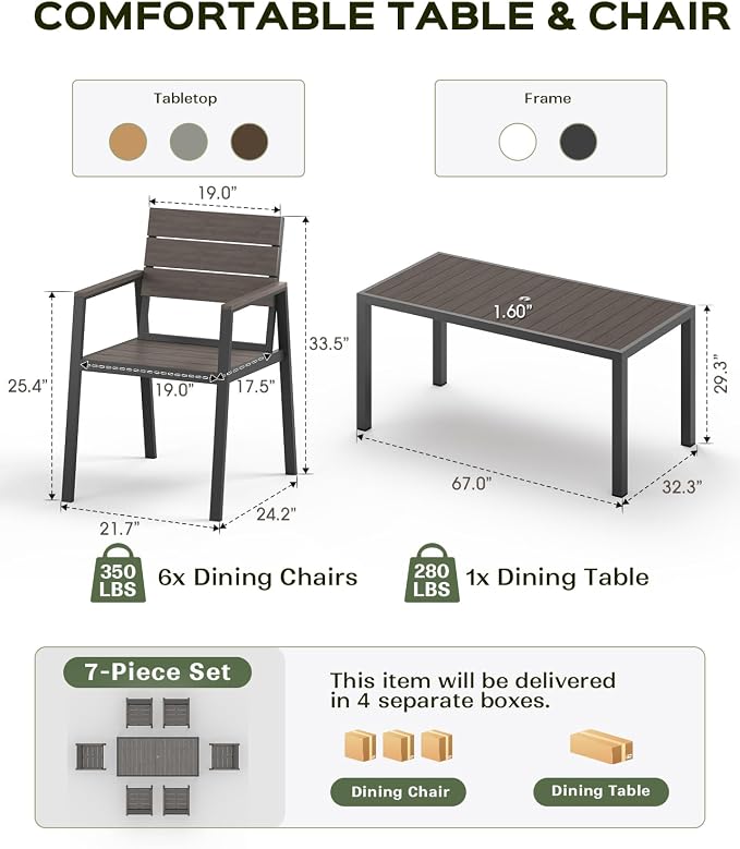 Outdoor Dining Chairs Set of 2, HDPS + Aluminum Patio Dining Chairs - Image 4