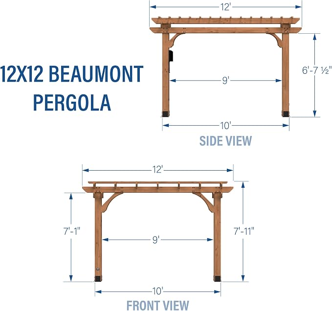 Backyard Discovery Beaumont 12' x 12' Traditional Cedar Wood Pergola Kit - Image 3