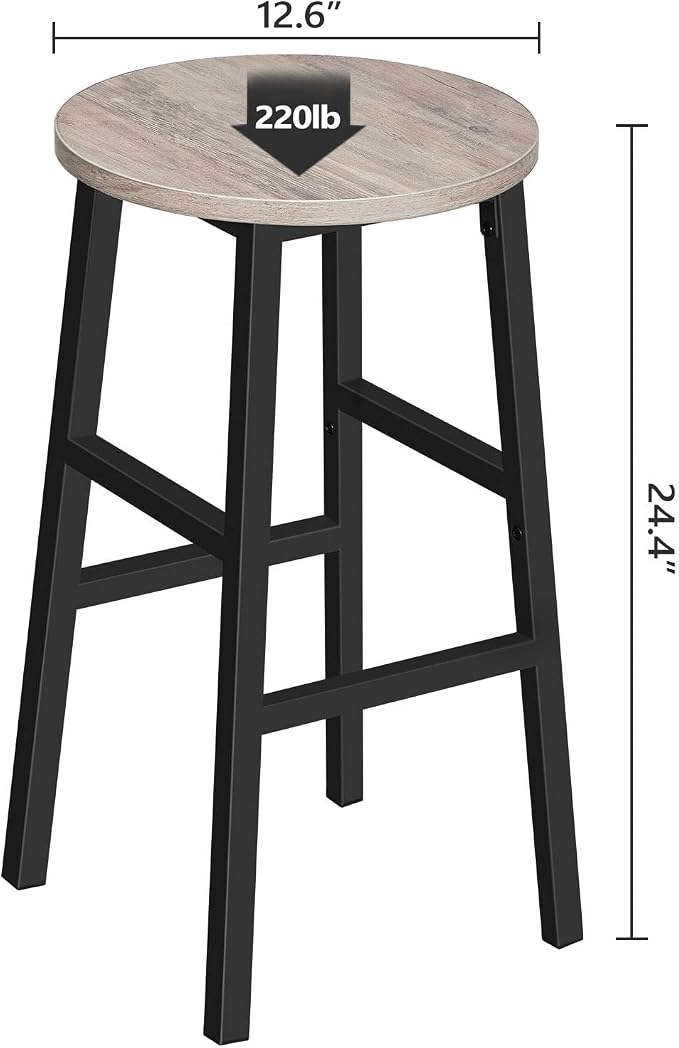 Bar Stools, 24.4 Inch Kitchen Breakfast Bar Chairs, Industrial Bar Stools - Image 3
