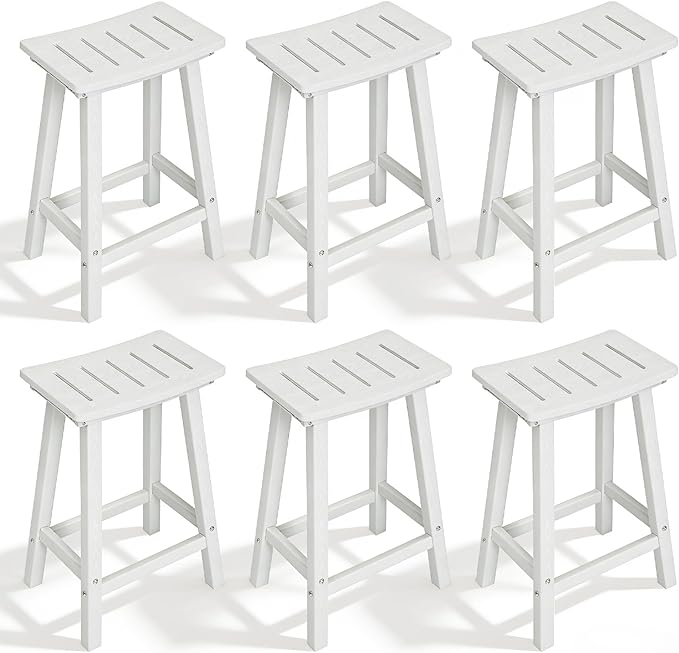 Outdoor Bar Stools Set of 6, 24 Inch All-Weather HDPE Counter Height Chairs by KULAMOONLIFEHOUSE