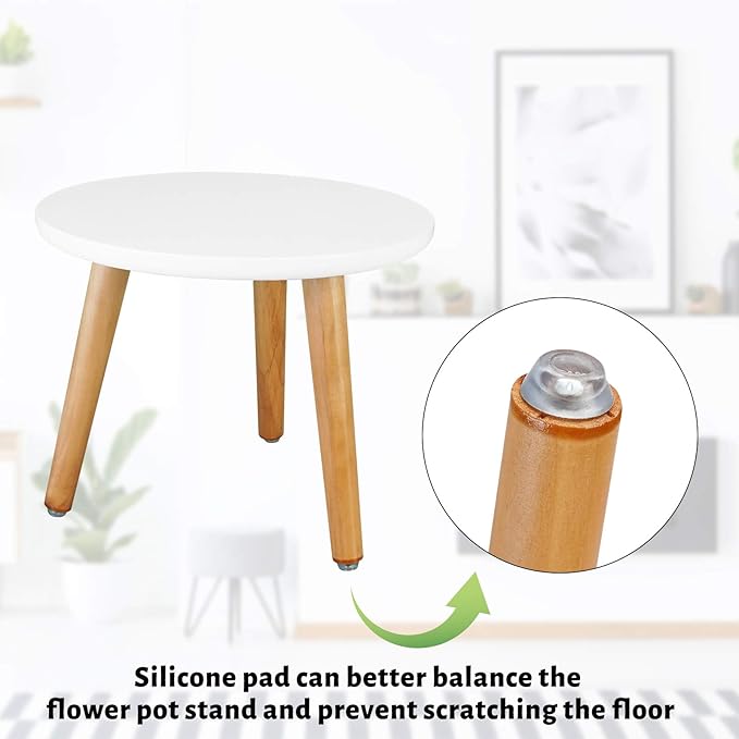 Uneedem Indoor Plant Stand, Wood Mid Century Modern Small Round Side Plant Table - Image 4