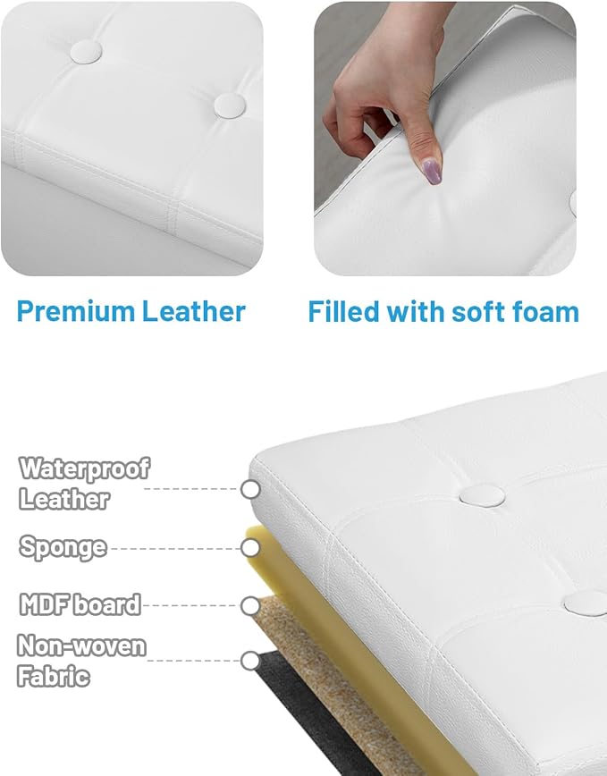 AmasSmile Storage Ottoman Folding Foot Rest Stool, Leather Footstool Bench - Image 6