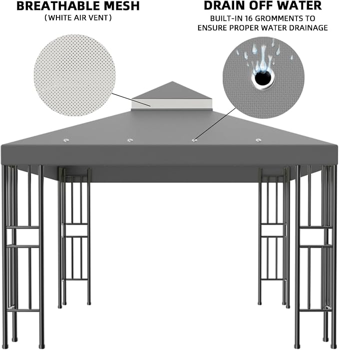 Sumfaller 10x10 FT Gazebo Replacement Canopy Top Cover Double Tiered Canopy Top - Image 5
