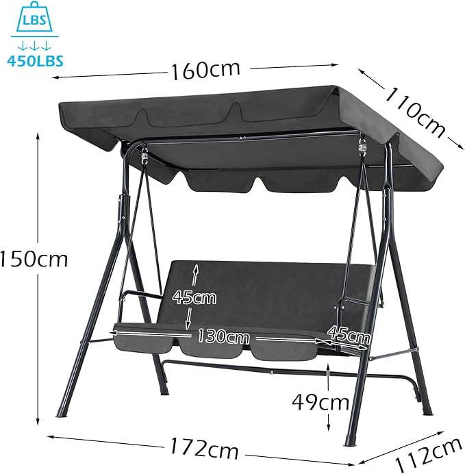 AECOJOY 3-Seat Outdoor Clearance Porch Swings - Image 2