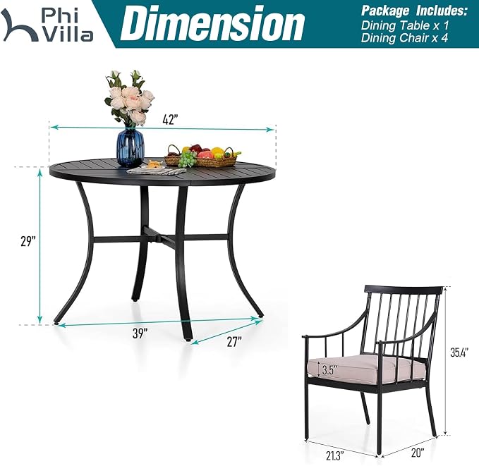 PHI VILLA 5 Piece Outdoor Dining Set - Image 7