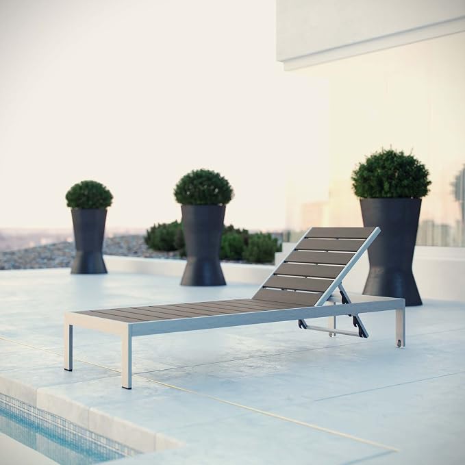 Modway Shore Aluminum Outdoor Patio Chaise Lounge Chair in Silver Gray - Image 2