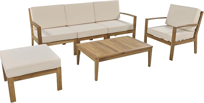 6-Piece Outdoor Patio Conversation Furniture Set, Acacia Wood Sectional Sofa Set - Image 5