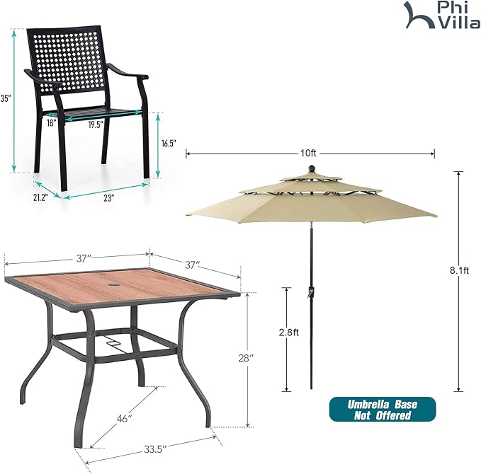 PHI VILLA 5 Pieces Outdoor Dining Set - Image 9