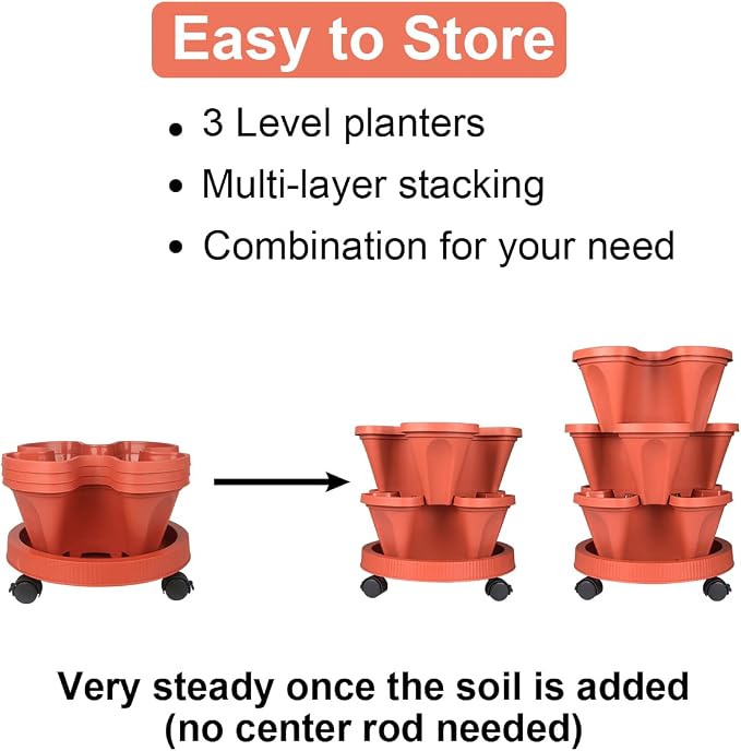 DUNCHATY Stackable Planters 3 Tier Vertical Garden Planting Tower Planters - Image 6