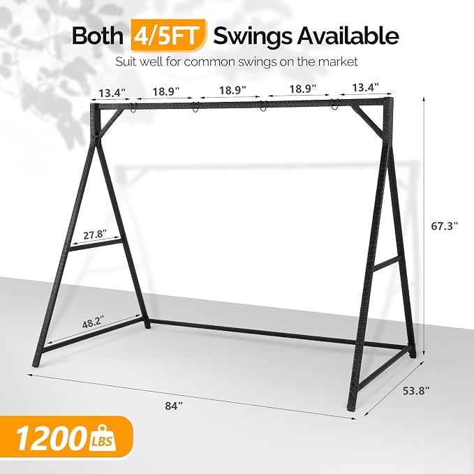 VINGLI Upgraded 7 FT Rattan Porch Swing Frame, Heavy Duty 1200 LBS Weight - Image 7