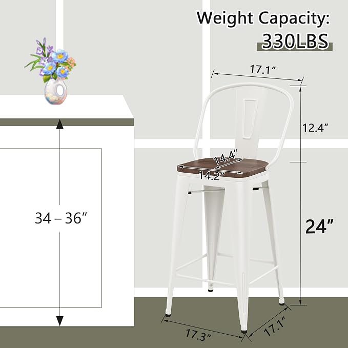 Yongqiang 24" Bar Stools Set of 4 Modern Farmhouse Counter Height Bar Chairs - Image 2