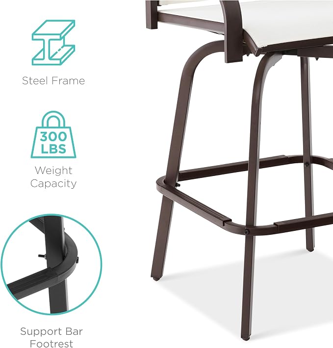 Best Choice Products Set of 2 Swivel Barstools, Bar Height Outdoor Chairs - Image 6