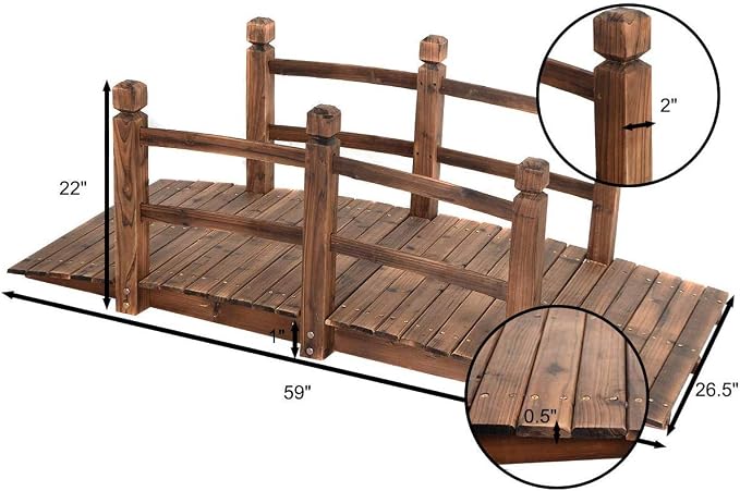 HAPPYGRILL Wooden Garden Bridge, Stained Finish Decorative Pond Bridge - Image 5