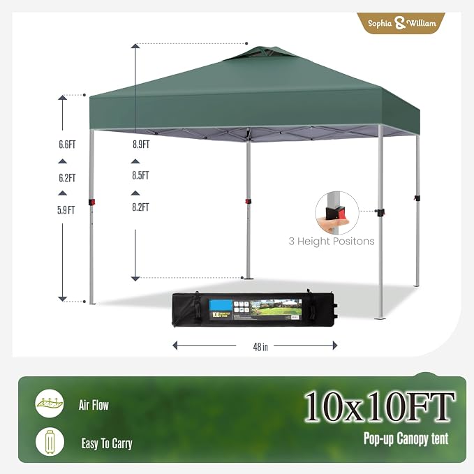 Sophia & William Canopy Tent Pop Up 10x10 ft, Outdoor Patio Portable Commercial - Image 7