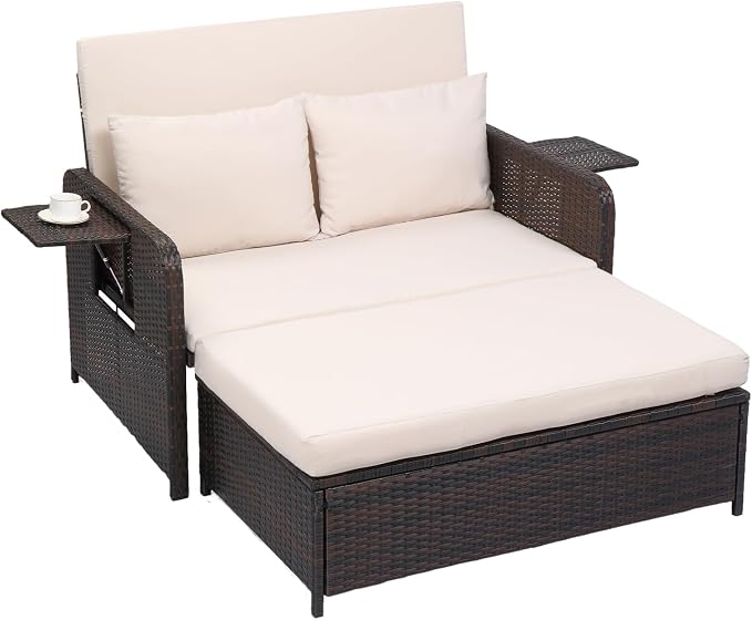 VINGLI Patio Daybed, Wicker Outdoor Daybed by VINGLI