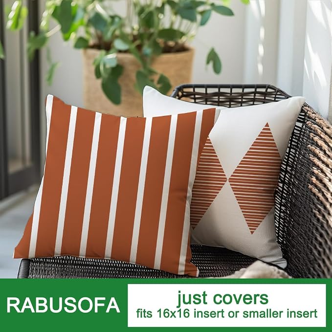 RABUSOFA Outdoor Pillows Covers 16x16 inch Waterproof, Fall Rust and Beige Boho - Image 5