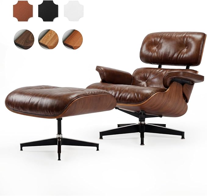 Top Grain Leather, Mid Century Chaise Lounge Chair and Ottoman, Reading Chair by MakeHomeBetter