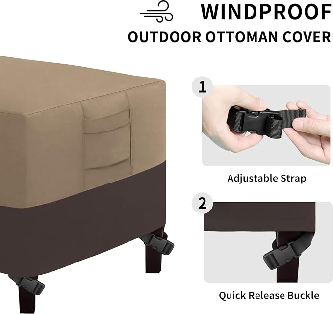 Easy-Going Outdoor Ottoman Cover, Waterproof Patio Ottoman Cover, Heavy Duty - Image 5