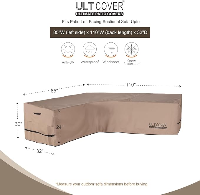 ULTCOVER Patio L-Shaped Left Facing Sofa Cover Waterproof - Image 2