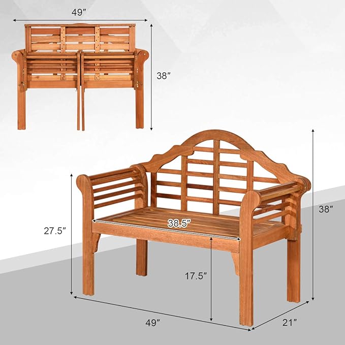 Giantex Outdoor Wood Bench, 4 Ft Foldable Eucalyptus Garden Bench, Two Person - Image 3
