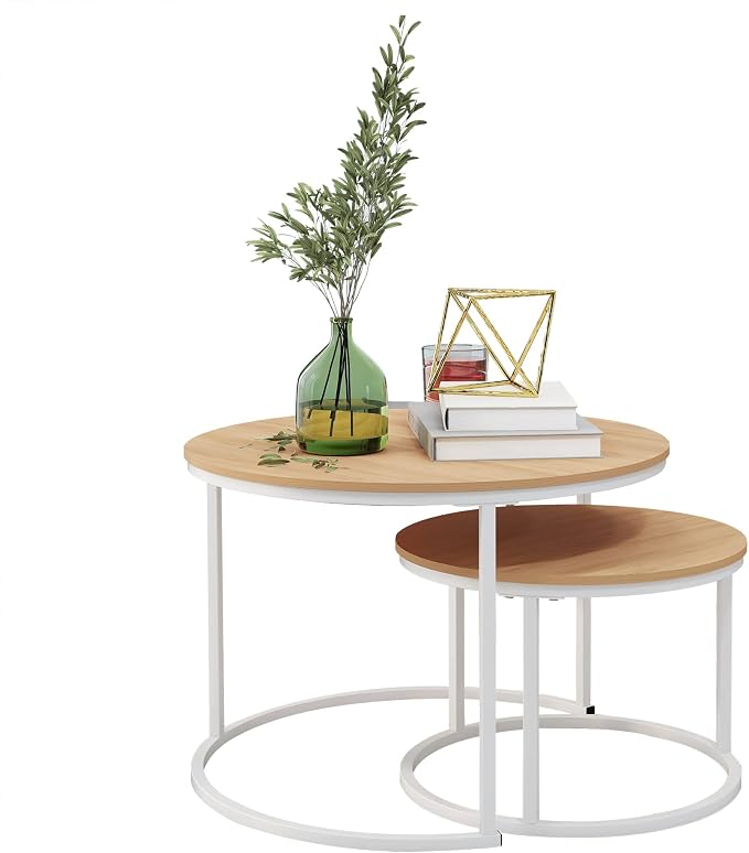 HOJINLINERO Round Coffee Table, Nesting Coffee Table Set of 2, Center Tables - Image 6