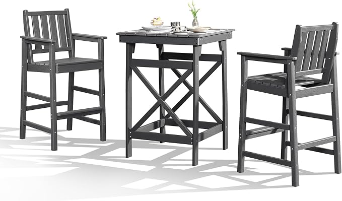3-Piece Adirondack Chairs and Table Set, HDPE Patio Bar Sets, All Weather by SeeHill