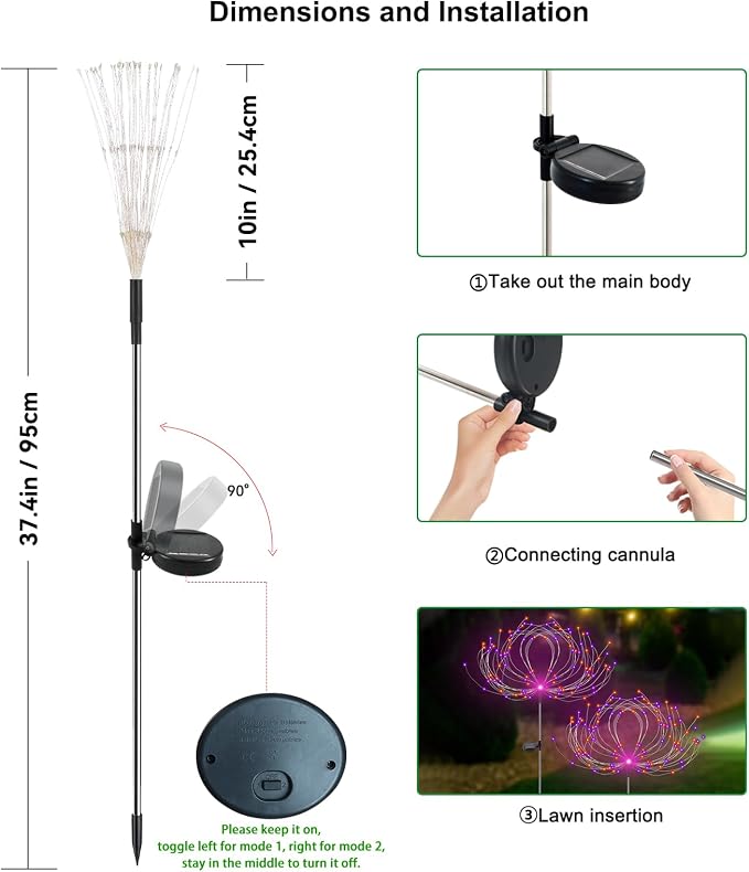 Solar Garden Lights Outdoor Waterproof, 2 Pack 120 LED Solar Firework Lights - Image 6
