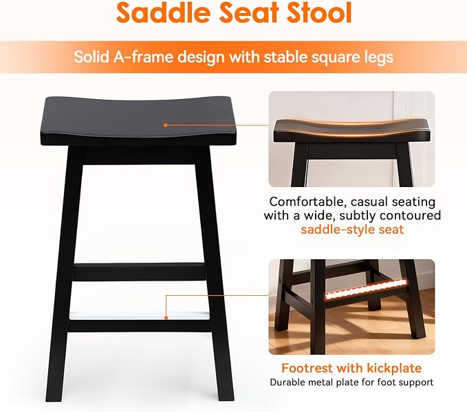 PayLessHere Bar Stools Set of 2, Wooden Saddle Stools 24 Inch Heigh, Bar Chairs - Image 7