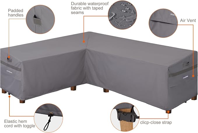 Outdoor Left Facing Sectional Sofa Cover Grey 85''L x 106''L x 34''D x - Image 4