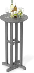 Tangkula 21.5" Round Bar Table, Patio HDPE Bar Height Dining Table w/Slatted by TANGKULA