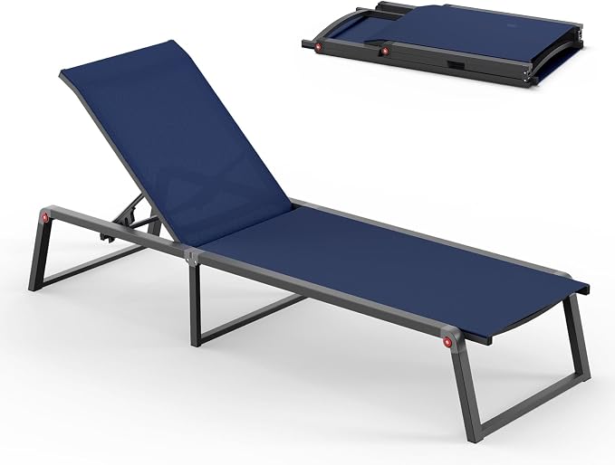 Aluminum Chaise Lounge Chair Outdoor, Foldable & Assembly Free Patio Pool by Oasbira