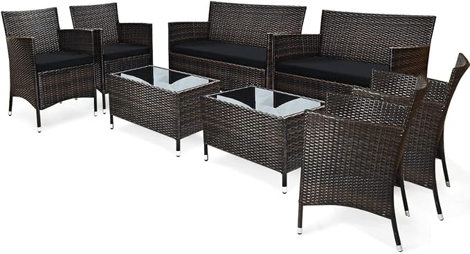 COSTWAY 8PCS Rattan Patio Furniture Set, Outdoor Wicker Rattan Chairs by COSTWAY