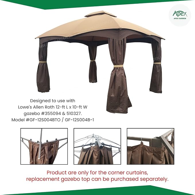 APEX GARDEN 4 Poles Brown Corner Curtain Set - Image 4