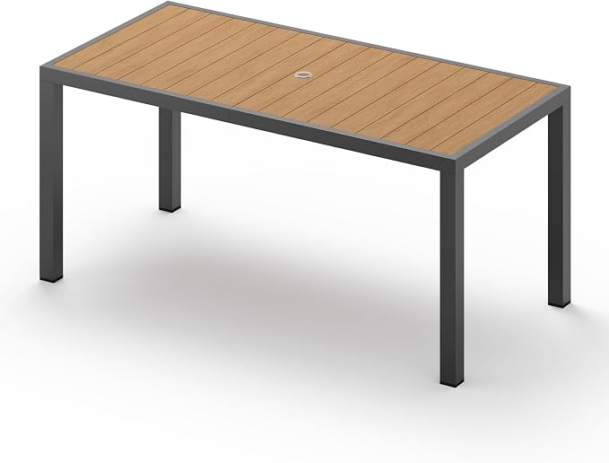 67" HDPS Outdoor Patio Dining Table, Aluminum-Edged Outdoor Dining Table by Vexwalx