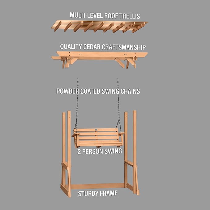 Backyard Discovery Callahan 8' x 5' Cedar Wood Outdoor Patio Pergola Swing Bench - Image 9