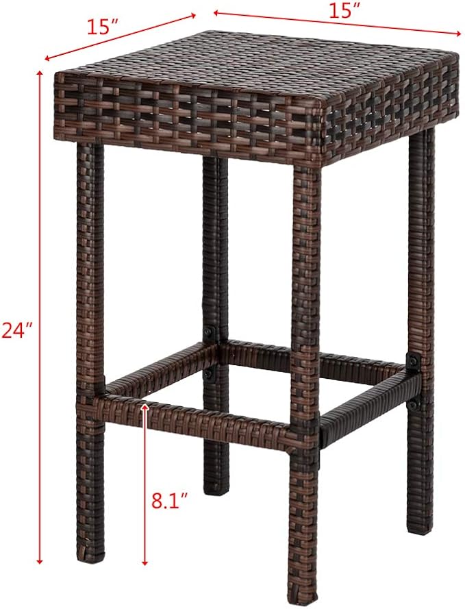 24 inch Counter Height Rattan Wicker Bar Stools Set of 4, Bistro Pub Backless - Image 2