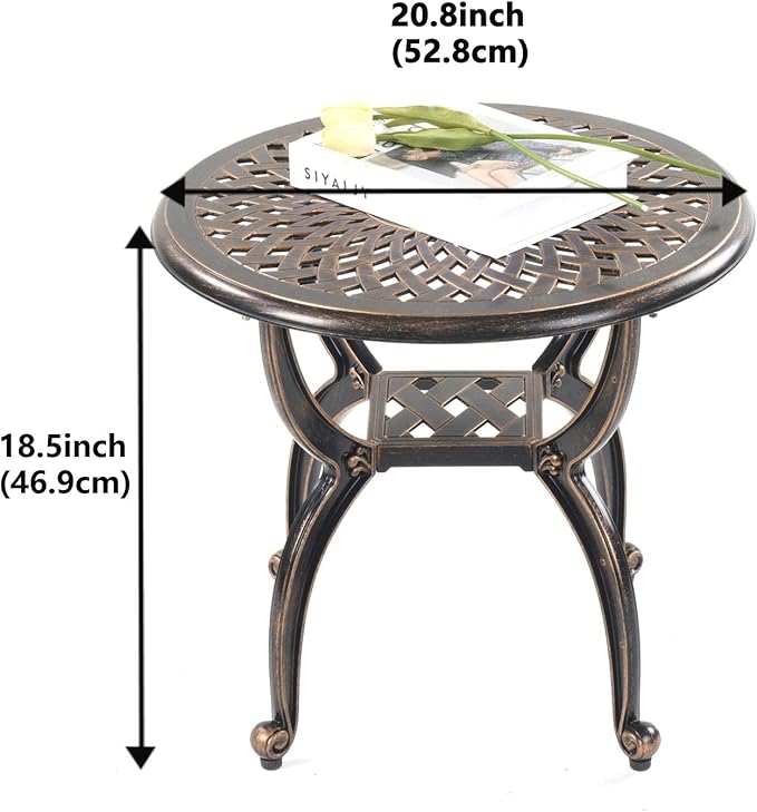 Mandolin Outdoor Patio, Rust -Resistant Cast Aluminum Side Table, Weather - Image 5