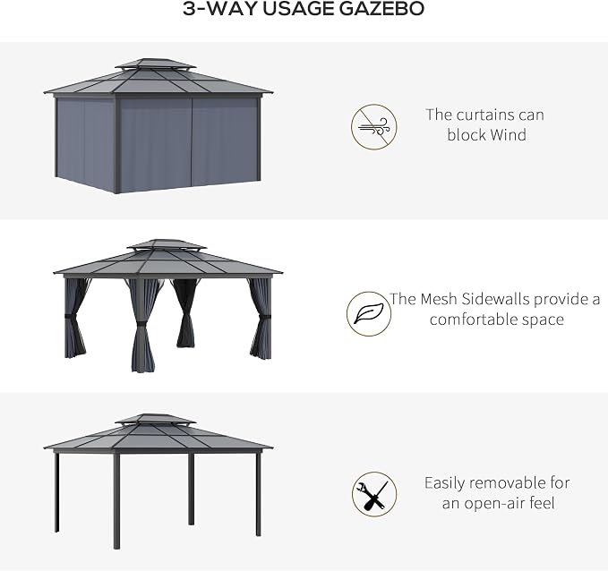 Outsunny 10' x 12' Hardtop Gazebo Canopy - Image 5